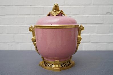 A gilt bronze-mounted monochrome pink bowl and cover, Samson, Paris, 19th C.